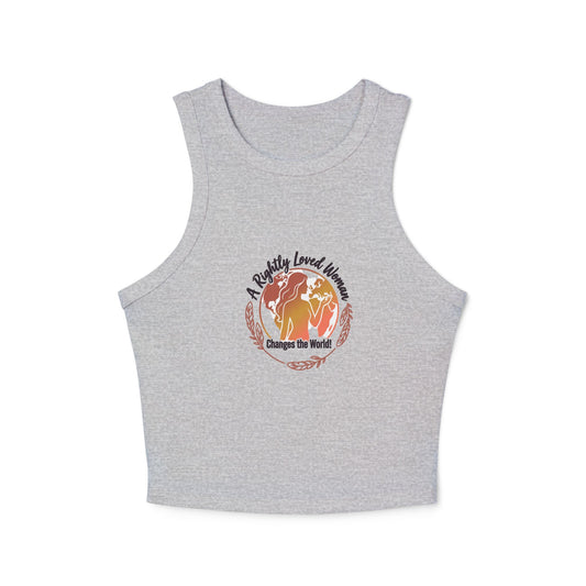 Rightly Loved Woman Changes the World Racer Tank — Retro Sunset Micro Rib