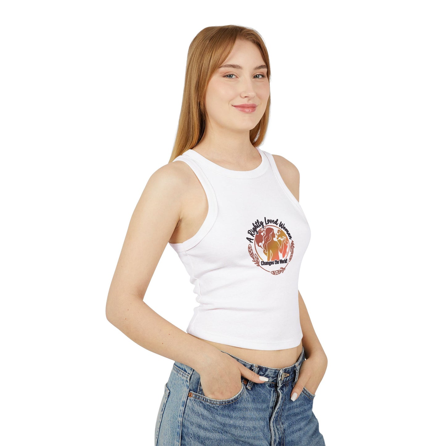 Rightly Loved Woman Changes the World Racer Tank — Retro Sunset Micro Rib