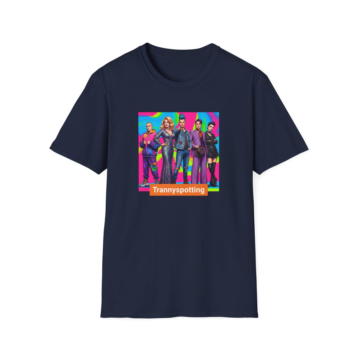 Transgender Pride Pop-Art T-Shirt — "Trannyspotting" Retro Cast Design