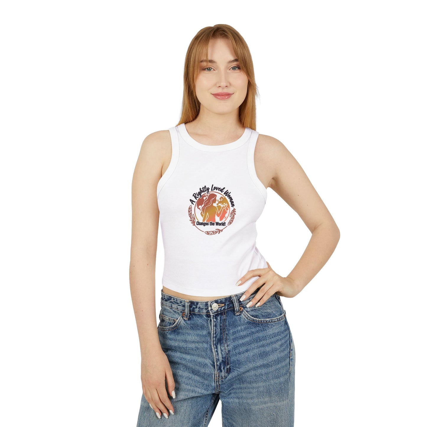 Rightly Loved Woman Changes the World Racer Tank — Retro Sunset Micro Rib