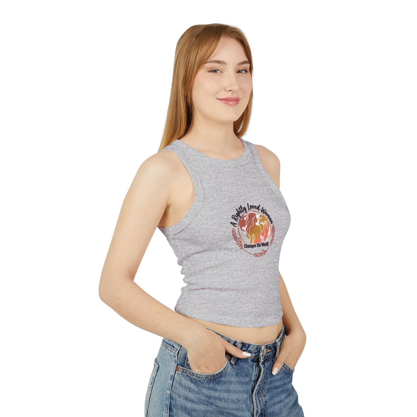 Rightly Loved Woman Changes the World Racer Tank — Retro Sunset Micro Rib