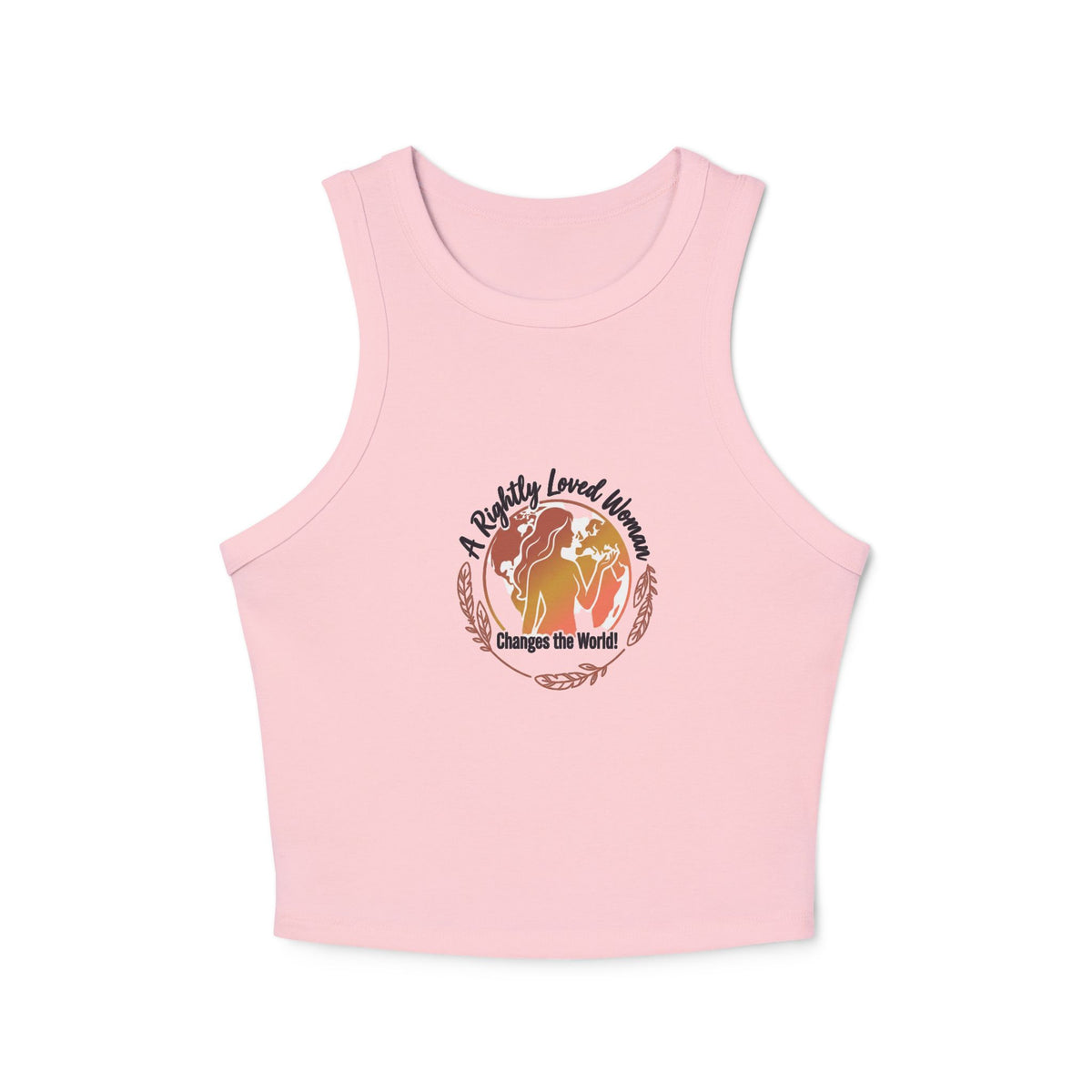 Rightly Loved Woman Changes the World Racer Tank — Retro Sunset Micro Rib